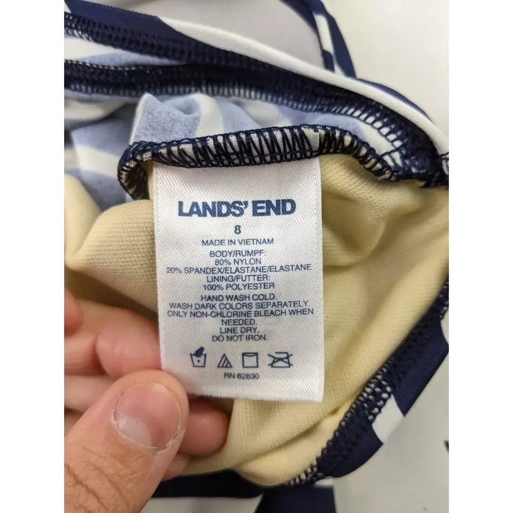 Land's End Navy & White Stripe Swimsuit Girls 8